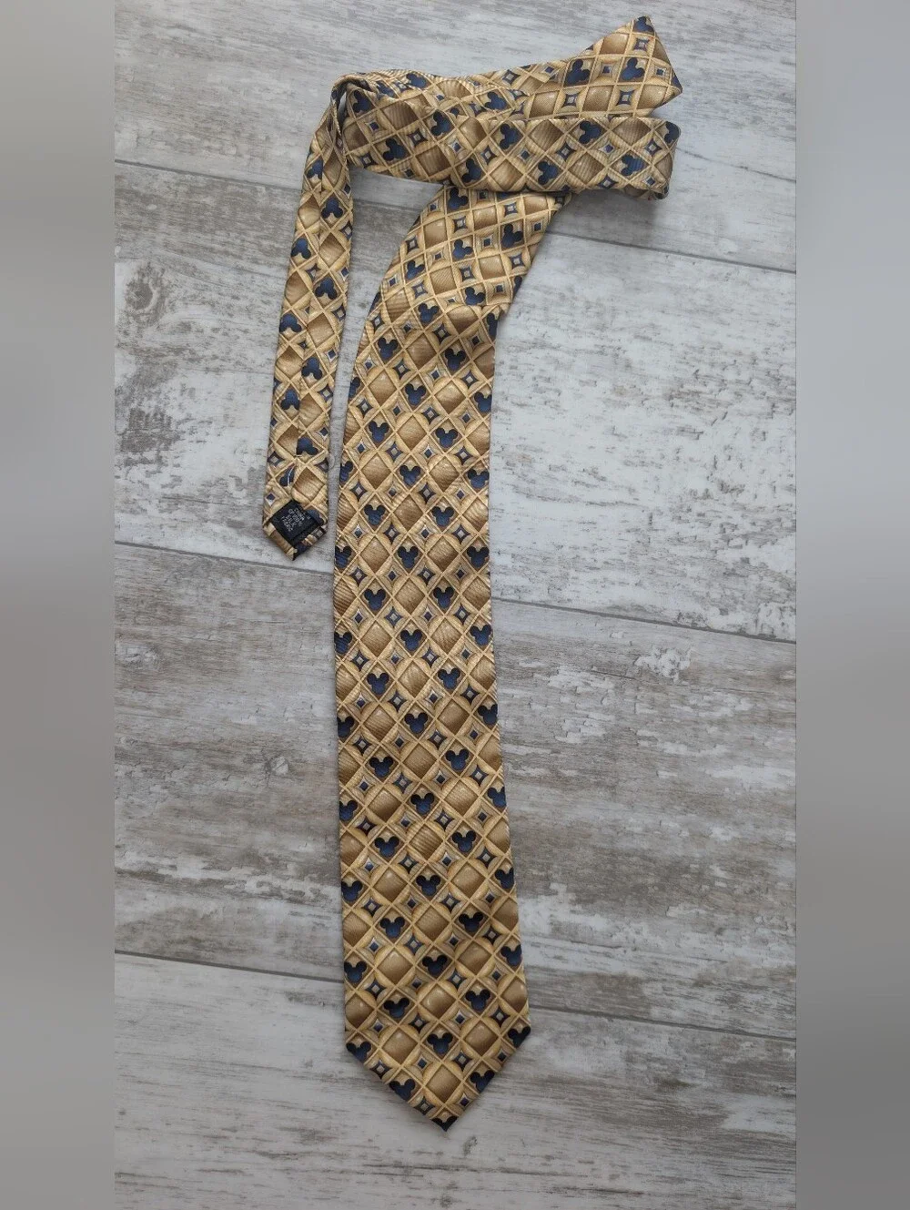 Walt Disney World Disneyland Resort Gold & Navy Patterned Men's Silk Tie